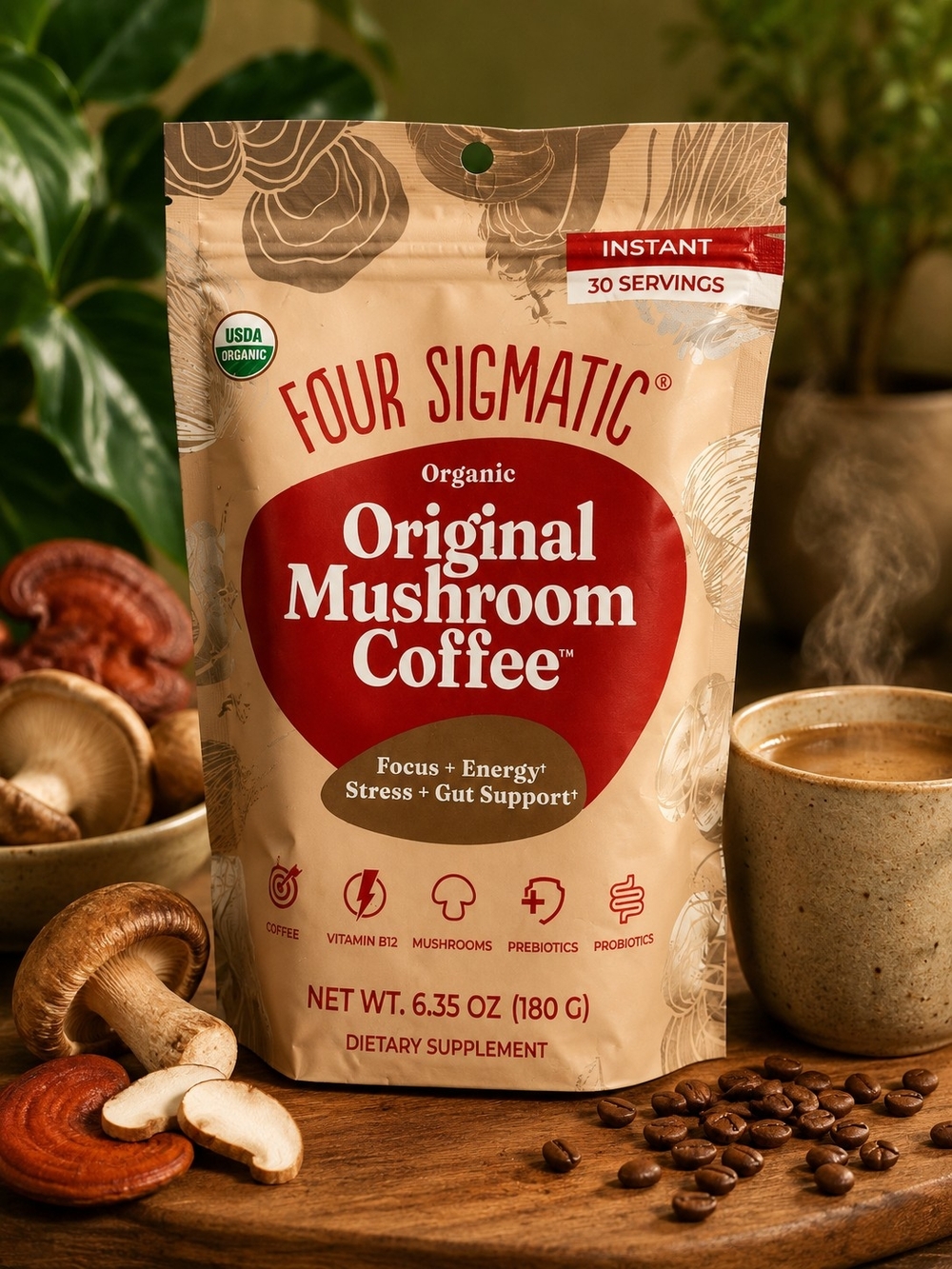 Original Mushroom Coffee - Organic Instant, Cream Brown